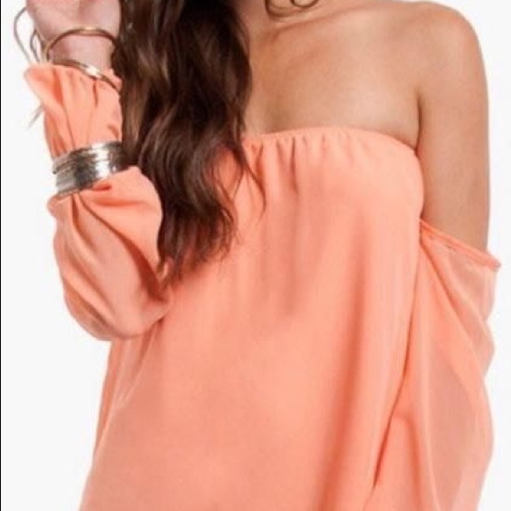 Tobi coral open shoulder dress